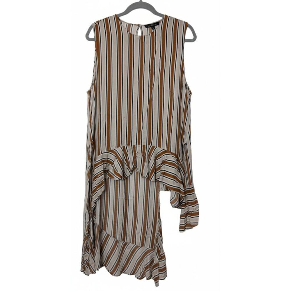 Zara womens large asymmetric blouse golden brown chestnut top shirt stripe
